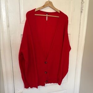 Red free people Cashmere Women's oversized school boy style Cardigan XL